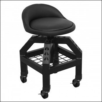 Sealey SCR03B Premier Industrial Pneumatic Creeper Stool with Adjustable Height Swivel Seat & Back Rest