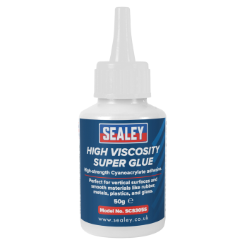 Sealey SCS305S High Viscosity Super Glue - Cyanoacrylate Adhesive, Fast-Bonding Formula 50g - Clear