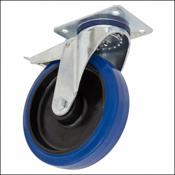 Sealey SCW3200SPLEM Heavy-Duty Blue Elastic Rubber Castor Wheel Swivel with Total Lock Ø200mm - Trade
