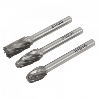 Sealey SDBCK3 Tungsten Carbide Rotary Burr Set 3pc - Ripper/Coarse