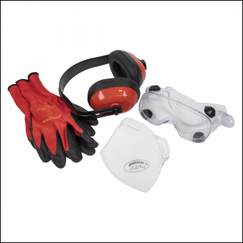 Sealey SEP2 Worksafe® Flexi Grip Gloves, FFP1 Mask, Goggles & Ear Defenders