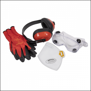 Sealey SEP4 Worksafe® Flexi Grip Gloves, FFP2 Mask, Goggles & Ear Defenders
