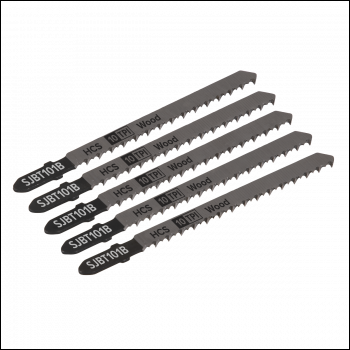 Sealey SJBT101B Jigsaw Blade for Hard Wood 100mm 10tpi - Pack of 5