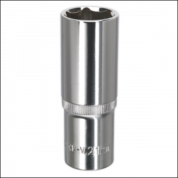 Sealey SP1221D Premier Fully Polished Deep Socket 1/2 inch Sq Drive 21mm