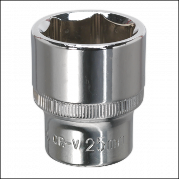 Sealey SP1225 Premier Fully Polished Socket 1/2 inch Sq Drive 25mm