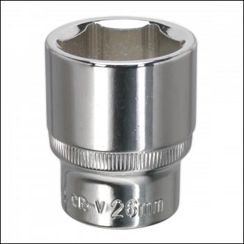 Sealey SP1226 Premier Fully Polished Socket 1/2 inch Sq Drive 26mm