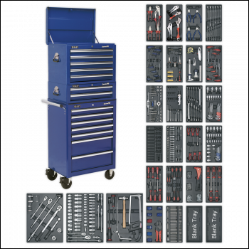 Sealey SPTCCOMBO1 Tool Chest Combination 14 Drawer with Ball-Bearing Slides - Blue & 1179pc Tool Kit
