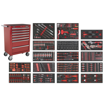 Sealey SPTCOMBO4R Superline PRO® Rollcab 7 Drawer with 305pc Tool Kit - Red