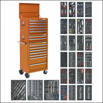 Sealey SPTOCOMBO1 Tool Chest Combination 14 Drawer with Ball-Bearing Slides - Orange & 1179pc Tool Kit