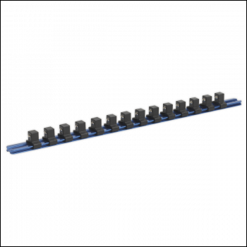Sealey SR1214 Premier Aluminium Socket Retaining Rail with 14 Clips 1/2 inch Sq Drive