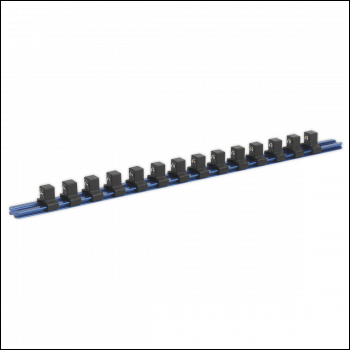 Sealey SR1214 Socket Retaining Rail with 14 Clips Aluminium 1/2 inch Sq Drive