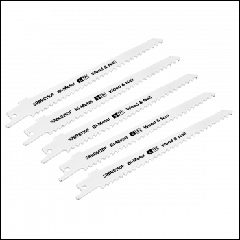 Sealey SRBR611DF Reciprocating Saw Blade for Wood & Nail 150mm 6tpi - Pack of 5