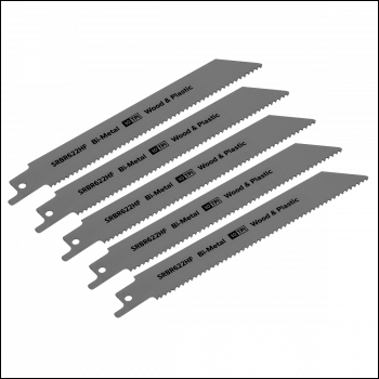 Sealey SRBR622HF Reciprocating Saw Blade for Wood & Plastics 150mm 10tpi - Pack of 5