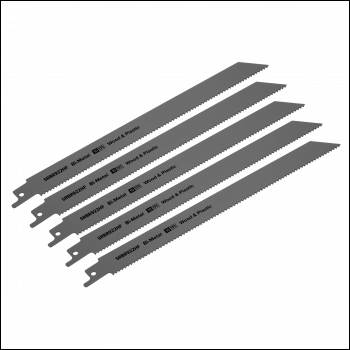 Sealey SRBR922HF Reciprocating Saw Blade for Wood & Plastics 230mm 10tpi - Pack of 5