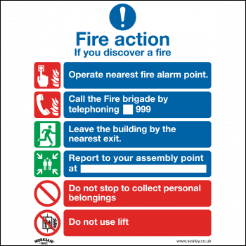 Sealey SS19P10 Worksafe® Fire Action With Lift Safety Sign, Rigid Plastic - Pack of 10