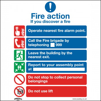 Sealey SS19V1 Worksafe® Fire Action With Lift Safety Sign - Self-Adhesive Vinyl