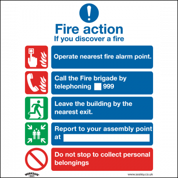 Sealey SS20P1 Worksafe® Fire Action Without Lift Safety Sign - Rigid Plastic