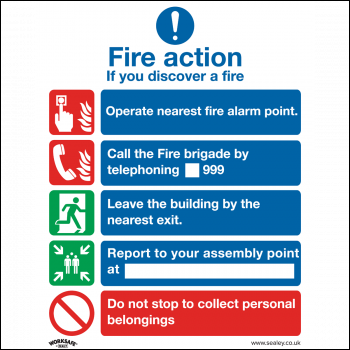 Sealey SS20V1 Worksafe® Fire Action Without Lift Safety Sign - Self-Adhesive Vinyl