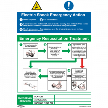 Sealey SS33P1 Worksafe® Electric Shock Emergency Action Safety Sign - Rigid Plastic