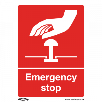 Sealey SS35P10 Worksafe® Emergency Stop Safety Sign, Rigid Plastic - Pack of 10