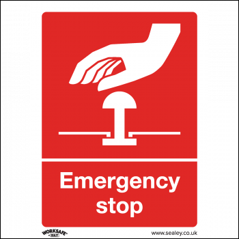 Sealey SS35V10 Worksafe® Emergency Stop Safety Sign, Self-Adhesive Vinyl - Pack of 10