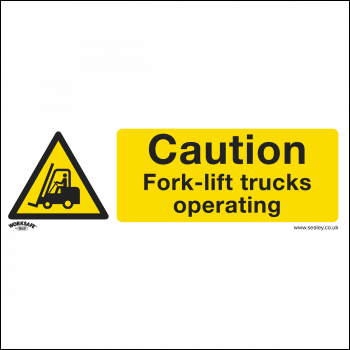 Sealey SS44P10 Worksafe® Caution Fork-Lift Trucks Safety Sign, Rigid Plastic - Pack of 10