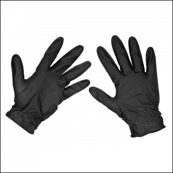 Sealey SSP57L Diamond Grip Extra-Thick Nitrile Powder-Free Gloves, Black, Large - Pack of 50