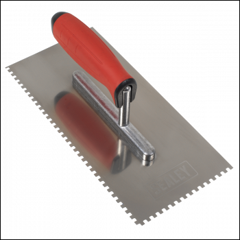 Sealey T7804 Stainless Steel 4mm Notched Trowel with Rubber Handle 270mm