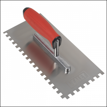 Sealey T7808 Stainless Steel 8mm Notched Trowel with Rubber Handle 270mm