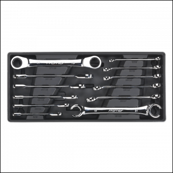 Sealey TBT13 Premier Flare Nut & Ratchet Ring Spanner Set with Tool Tray 12pc