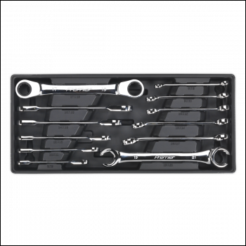 Sealey TBT13 Tool Tray with Flare Nut & Ratchet Ring Spanner Set 12pc