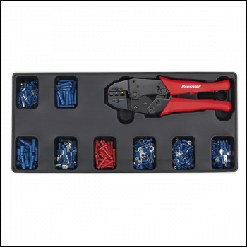 Sealey TBT16 Premier Ratchet Crimper & Assorted Insulated Terminal Set with Tool Tray 325pc