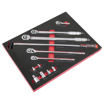 Sealey TBT45 Ratchet, Torque Wrench, Breaker Bar & Socket Adaptor Set with Tool Tray 3/8 inch Sq & 1/2 inch Sq Drive 12pc