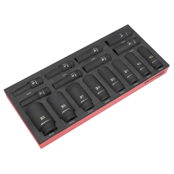 Sealey TBT47 Premier Deep Impact Socket Set with Tool Tray 1/2 inch Sq Drive 16pc