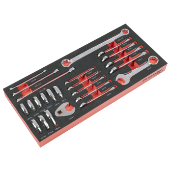 Sealey TBT50 Stubby Combination, TRX-Star* & Crow's Foot Spanner Set with Tool Tray 24pc