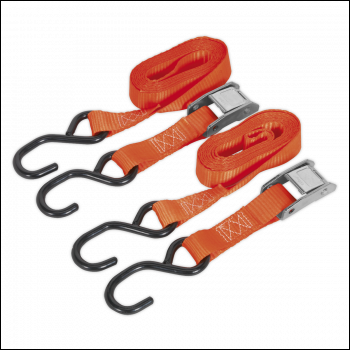 Sealey TD05025CS Cam Buckle Strap Polyester Webbing with S-Hooks 25mm x 2.5m 500kg Breaking Strength