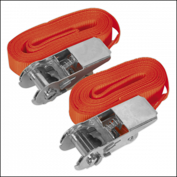 Sealey TD05045E Self-Securing Ratchet Straps 25mm x 4.5m 500kg Breaking Strength - Pair