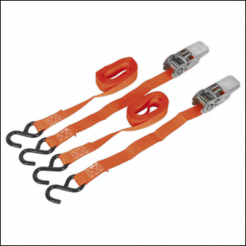 Sealey TD0540S2 Ratchet Straps Polyester Webbing with S-Hooks 25mm x 4m 500kg Breaking Strength - Pair