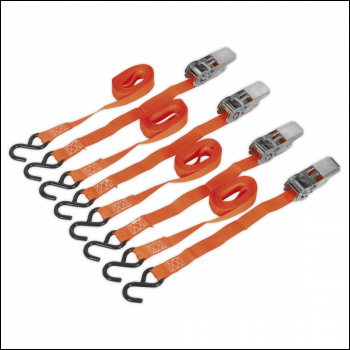Sealey TD0540S4 Ratchet Straps Polyester Webbing with S-Hooks 25mm x 4m 500kg Breaking Strength - 2 Pairs