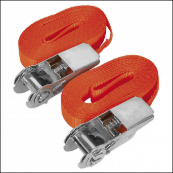 Sealey TD08045E Self-Securing Ratchet Straps 25mm x 4.5m 800kg Breaking Strength - Pair
