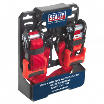 Sealey TD1202SR Slide Ratchet Strap Polyester Webbing with S-Hooks 32mm x 3m 1200kg Breaking Strength