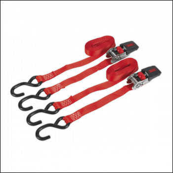 Sealey TD284SD Ratchet Straps Polyester Webbing with S-Hooks 25mm x 4m 800kg Breaking Strength - Pair