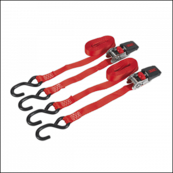 Sealey TD284SD Ratchet Straps 25mm x 4m Polyester Webbing with S-Hooks 800kg Breaking Strength - Pair