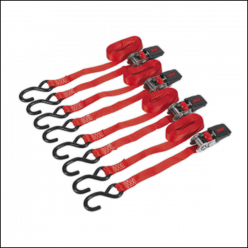 Sealey TD484SD Ratchet Strap Polyester Webbing with S-Hooks 25mm x 4m 800kg Breaking Strength - 2 Pairs