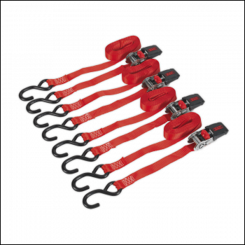 Sealey TD484SD Ratchet Strap 25mm x 4m Polyester Webbing with S-Hooks 800kg Breaking Strength - 2 Pairs