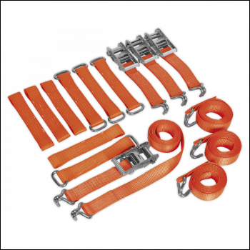 Sealey TDRWKIT Alloy/Steel Wheel Car Transporter Ratchet Strap Kit 4pc 50mm x 3m 4500kg Breaking Strength
