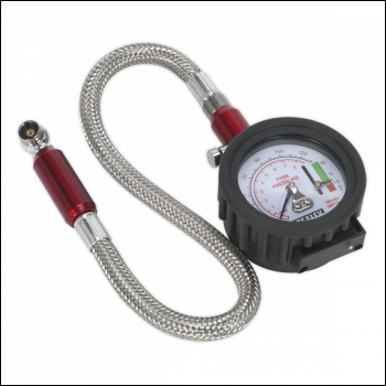 Sealey TSTPDG02 Tyre Pressure Gauge & Tyre Tread Depth Gauge with Flexible Hose 0-8bar(0-120psi)