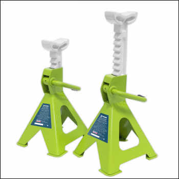 Sealey VS2002HV Ratchet Type Axle Stands (Pair) 2 Tonne Capacity per Stand - Hi-Vis Green