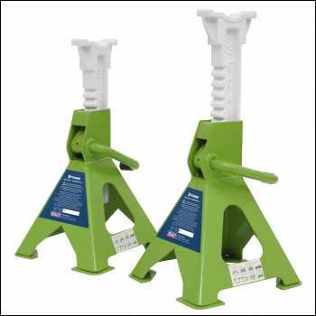 Sealey VS2003HV Ratchet Type Axle Stands (Pair) 3 Tonne Capacity per Stand - Hi-Vis Green