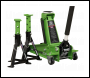 Sealey 3015CXHV Trolley Jack with Super Rocket Lift 3 Tonne & Axle Stands (Pair) 3 Tonne Capacity per Stand - Green